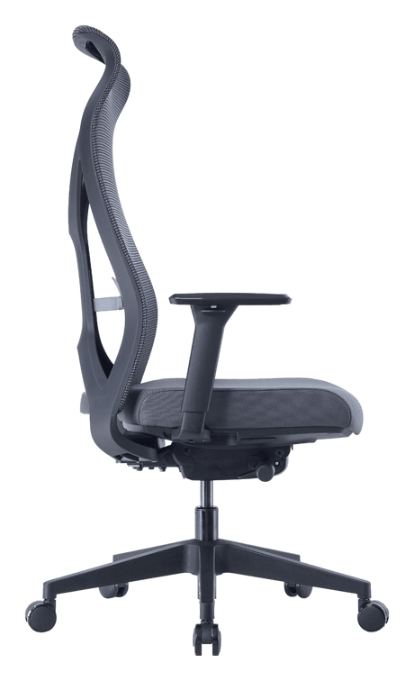 Nova Logix in side profile, showing the S-curved high back that ends in the neck support
