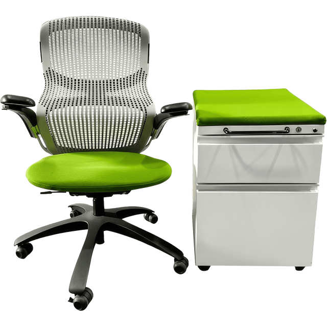 Office Logix Shop Green Knoll Generation Chair & Herman Miller Meridian Pedestal Bundle (Renewed)