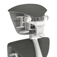 Herman Miller Embody chair headrest with white frame and grey fabric, close-up view