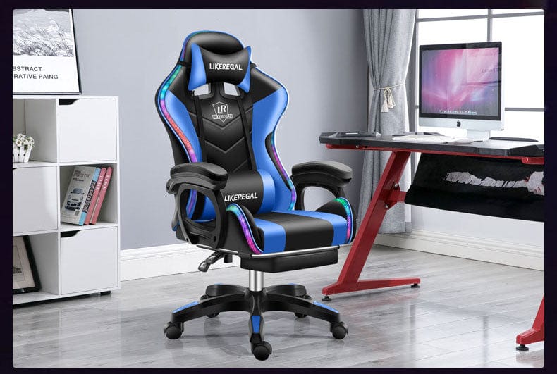 Office Logix Shop Office Chairs Blue Gaming Chair with Light and Massage Lumbar support (New)