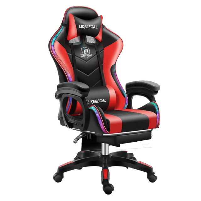 Office Logix Shop Office Chairs Red Gaming Chair with Light and Massage Lumbar support (New)