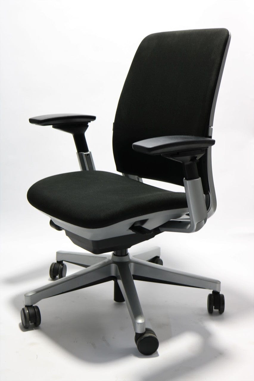 Office Logix Shop Office Task Chair Black Fabric- Titanium Frame Steelcase Amia Task Chair - Fully Adjustable -  (Renewed)