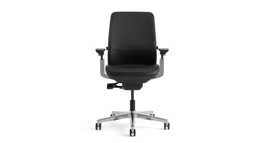 Office Logix Shop Office Task Chair Black Leather-Titanium Frame Steelcase Amia Task Chair - Fully Adjustable -  (Renewed)