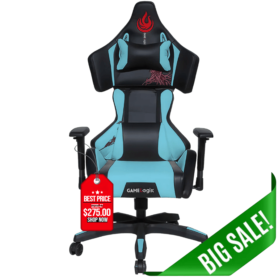 Office Logix Shop Office Task Chair Blue - Black High Back Gaming Chair with Massage Lumbar