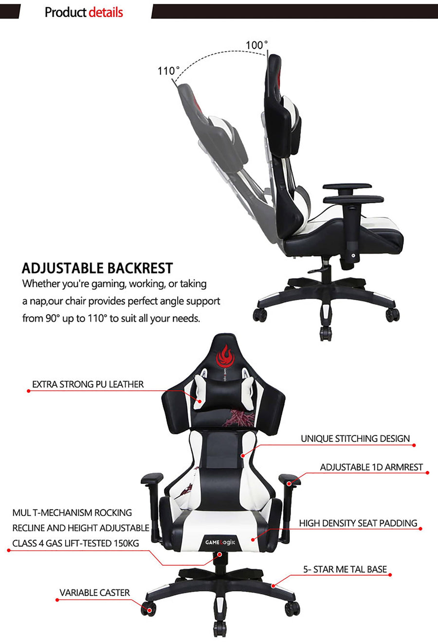 Office Logix Shop Office Task Chair High Back Gaming Chair with Massage Lumbar