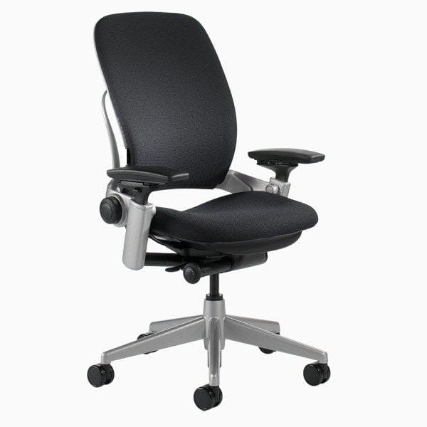 Office Logix Shop Office Task Chair Steelcase Leap V2 with Platinum Base and Frame - || Black Fabric || - (Renewed)