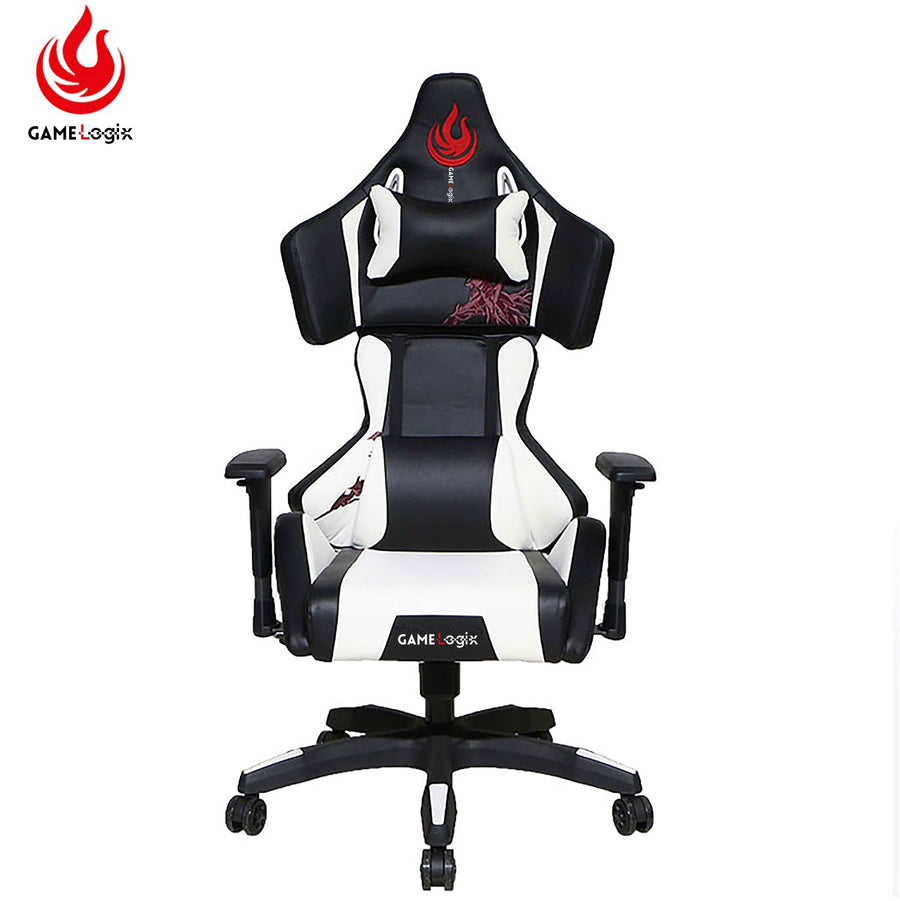 Office Logix Shop Office Task Chair White - Black High Back Gaming Chair with Massage Lumbar