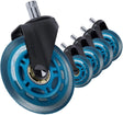 Set of five blue office chair caster wheels with black brackets from Office Logix Shop