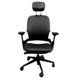 Refurbished black leather Steelcase Leap V2 office chair with headrest from Office Logix Shop