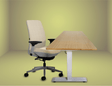Refurbished Steelcase Amia chair next to Herman Miller bamboo standing desk bundle