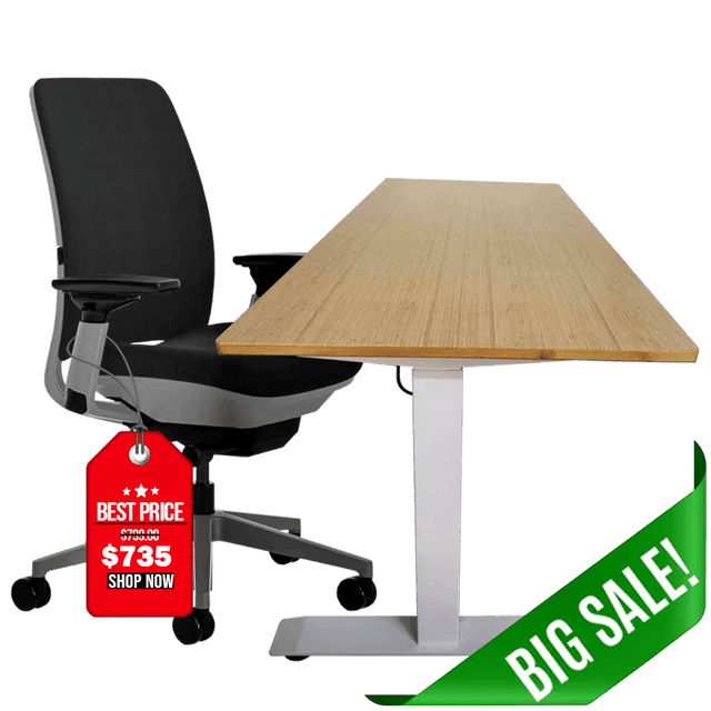 Steelcase Amia Chair and Herman Miller Top Bamboo Standing Desk Bundle - Office Logix Shop