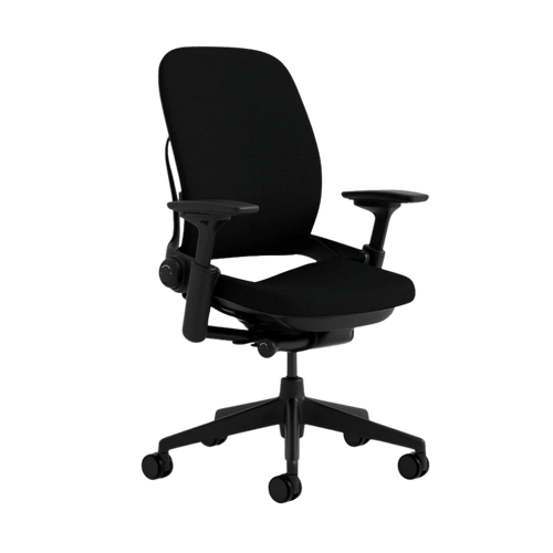 Steelcase Leap V2 with black frame and black fabric on a green background