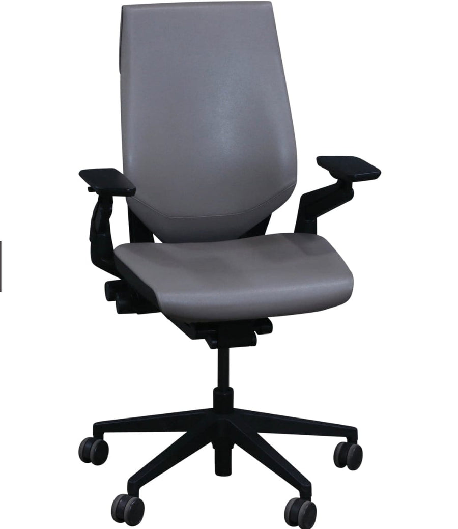 Steelcase Office Task Chair Light Grey Leather - Black Base Steelcase Gesture Office Desk Chair (Renewed)