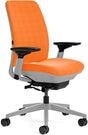 Refurbished Steelcase orange office task chair with adjustable arms and titanium frame