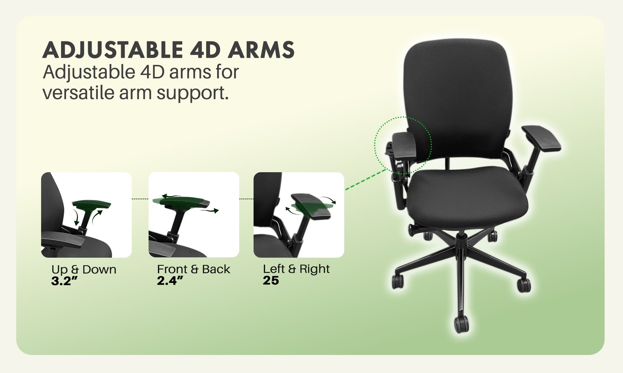 Steelcase Leap V2 with 4-direction adjustable armrests
