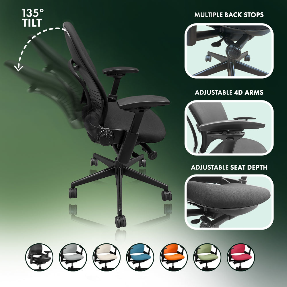 Steelcase Leap V2: 135° tilt, back stops and seat depth
